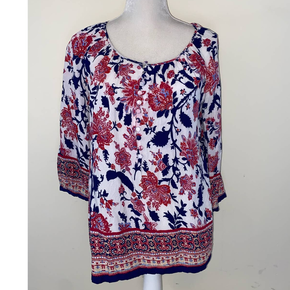 WHITE FLORAL BLOUSE ARTISAN NY SIZE XLARGE